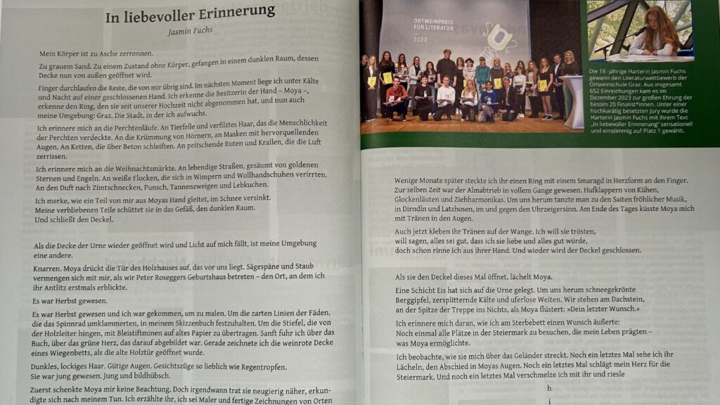 Jasmin Fuchs Autorin In liebevoller Erinnerung Ortweinpreis für Literatur Gemeindezeitung Hart bei Graz